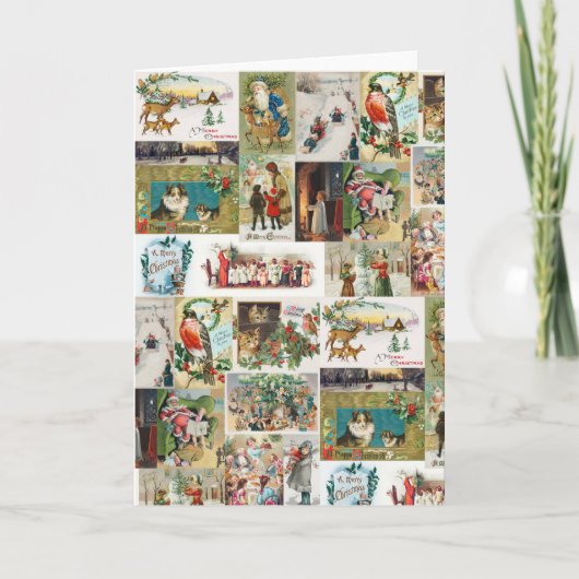 Carte Vintage Noël Antique Collage Xmas (Devant)
