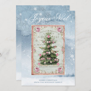 Carte Vintage Noël Arbre paysage hivernal