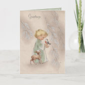 Carte Vintage Noël Blonde Baby Oiseau agneau (Devant)