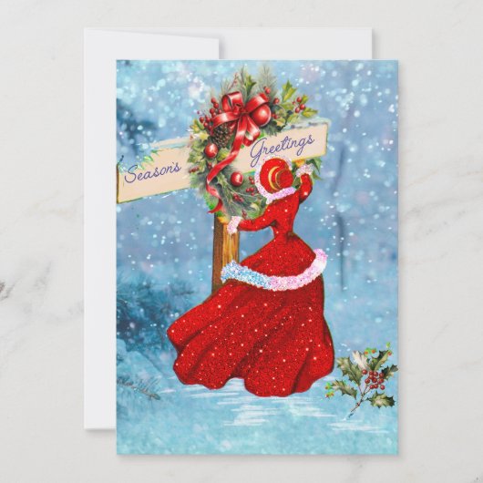 Carte Vintage Noël couronne rouge parties scintillant fi (Devant)