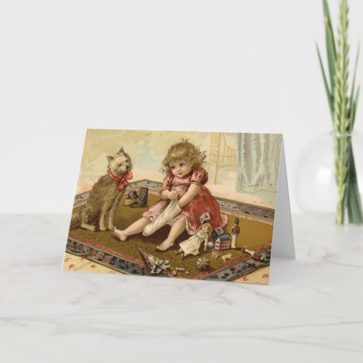 Carte Vintage Noël enfant et chien (Devant)