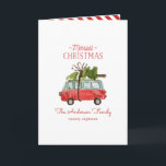 Carte Vintage Noël grange rustique<br><div class="desc">Ambiance festive avec cette amusante aquarelle et le design des arbres de Noël. Une belle voiture rouge peinte à la main et un arbre vert, donne une atmosphère rustique traditionnelle, qui est complétée par une police de caractères moderne, tendance, audacieuse. Le texte peut être personnalisé avec votre nom de famille...</div>