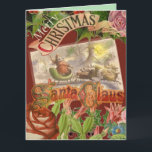 Carte Vintage Noël Père Noël Sleigh<br><div class="desc">Une image vintage des années 1800 montrant Père Noël s'envoler avec son traîneau et son renne.</div>