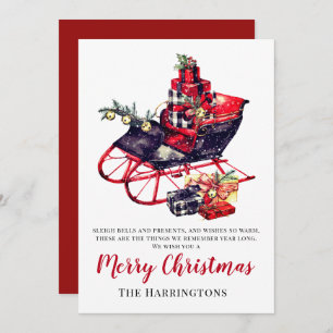 Carte Vintage Noël Red Sleigh Salutation victorienne