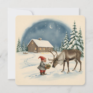 Carte Vintage Noël scandinave Tomte & Renne