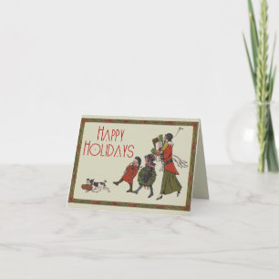 Carte Vintage Noël Shopping Famille Amusants