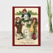 Carte Vintage Noël Snowman Personnaliser d'hiver (Devant)