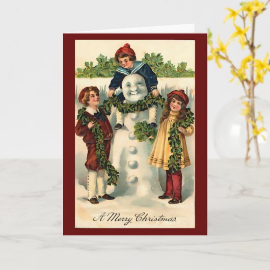 Carte Vintage Noël Snowman Personnaliser d'hiver (Fleur jaune)