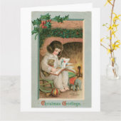 Carte Vintage Noël voeux vacances (Fleur jaune)