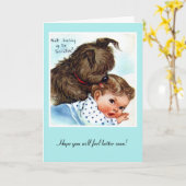 Carte vintage Obtenez Bien Chiot Et Bébé (Fleur jaune)