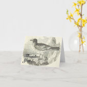 Carte Vintage, Oiseau debout, "Merci !" (Fleur jaune)