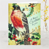 Carte Vintage oiseau Noël (Fleur jaune)