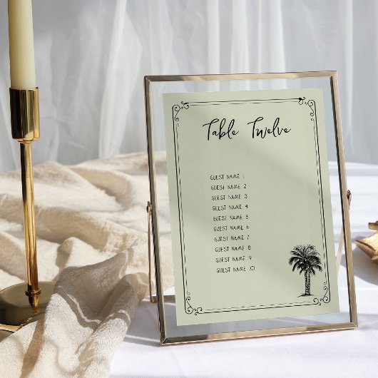 Carte vintage Palm Tree Mariage Table Plan de sièg