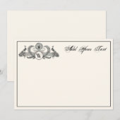 Carte Vintage Paons Monogramme Ivoire BG (Devant / Derrière)