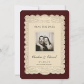 Carte Vintage Paper Lace Burgundy Save the Date (Devant)