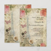 Carte vintage Paris Rose Roses Lock & Key Détail (Devant / Derrière)