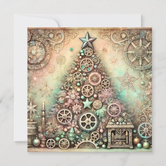Carte vintage Pastel Steampunk Christmas Tree Card (Devant)