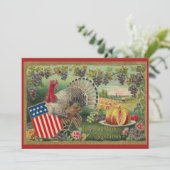 Carte Vintage patriotique Thanksgiving Salutations Turqu (Debout devant)
