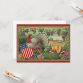 Carte Vintage patriotique Thanksgiving Salutations Turqu (Devant/Arrière en situation)
