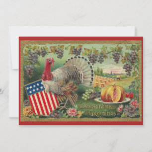 Carte Vintage patriotique Thanksgiving Salutations Turqu