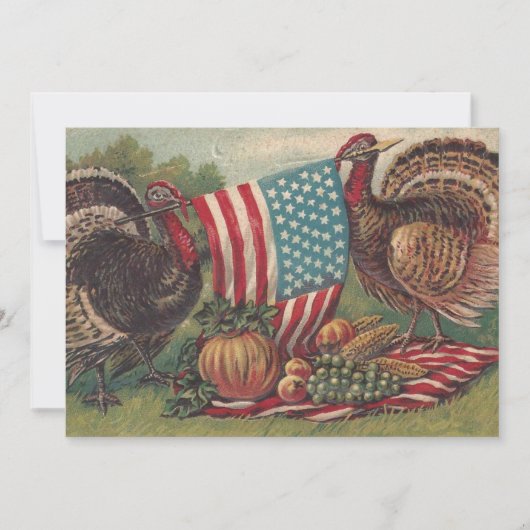 Carte Vintage patriotique Thanksgiving Salutations Turqu (Devant)