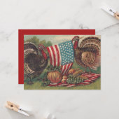 Carte Vintage patriotique Thanksgiving Salutations Turqu (Devant/Arrière en situation)