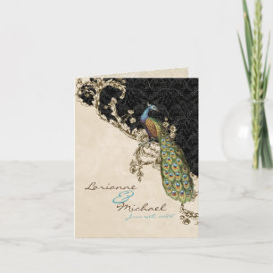 Carte Vintage Peacock & Etchings Mariage Merci Notes