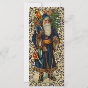 Carte vintage Père Noël sur Blue et Gold Flat Card