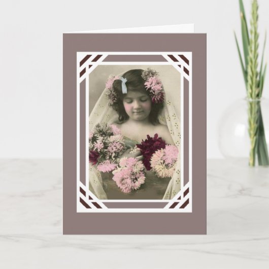 Carte Vintage Petite Fille Avec Fleurs (Devant)