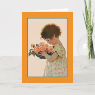 Carte vintage Petite Fille Et Rose