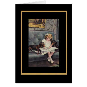 Carte vintage Petite Fille Lire À Chiens