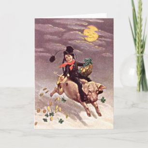 Carte Vintage Pig Moon Gold Shamrock St Patrick's Day