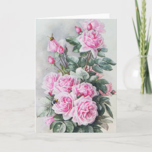 Carte Vintage Pink Roses Bouquet Greeting Card
