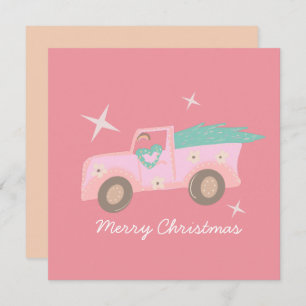 Carte Vintage Pink Truck Arbre de Noël Super