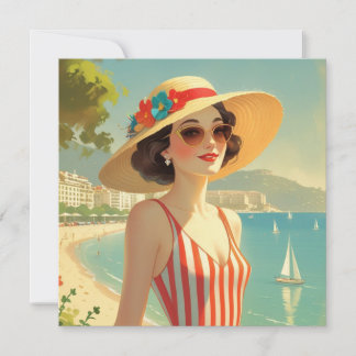 Carte vintage Plage Côte D'Azur Girl