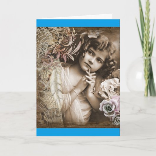 Carte Vintage Pondering Girl (Devant)