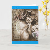 Carte Vintage Pondering Girl (Fleur jaune)