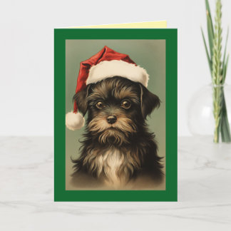 Carte Vintage Pup In Santa Hat Christmas Card