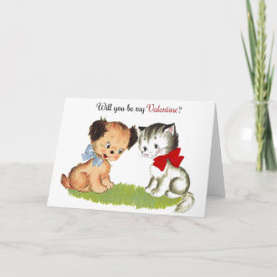 Carte vintage Puppy et Kitten Valentine's Day