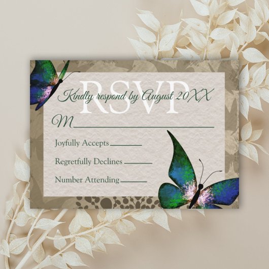 Carte vintage Quinceañera RSVP Papillon vert