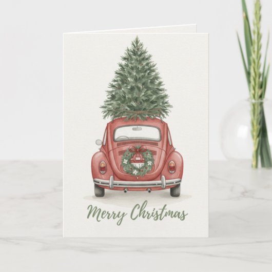 Carte Vintage Red Car with Christmas Tree Card (Devant)