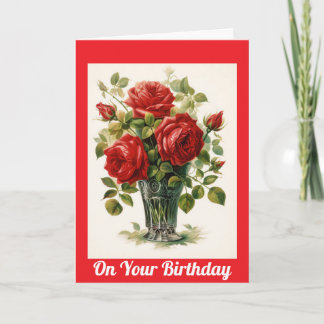 Carte Vintage Red Roses Birthday Card