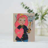 Carte vintage Retro Boy Fireman Valentine (Debout devant)
