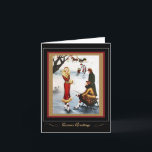 Carte vintage Retro Christmas Ice Skating 1920s<br><div class="desc">L'illustration vintage,  festive et pittoresque,  présente des patineurs sur glace dans un cadre de vacances hivernales.</div>