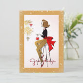 Carte vintage Retro Christmas Woman Gold (Debout devant)