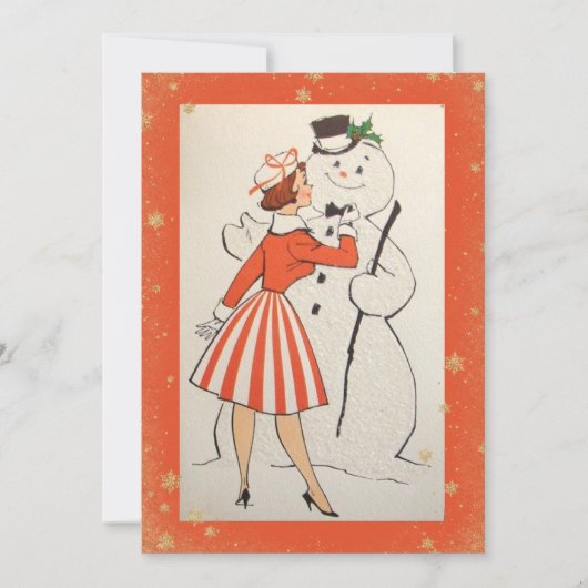 Carte vintage Retro Christmas Woman Snowman (Devant)