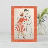 Carte vintage Retro Christmas Woman Snowman (Debout devant)