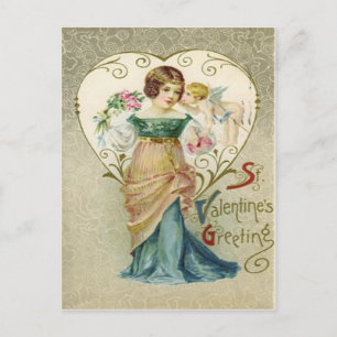 Carte vintage Retro Girl & Cupid Valentine