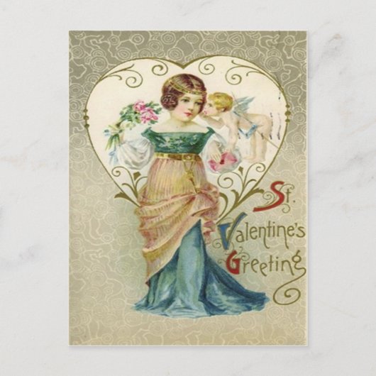 Carte vintage Retro Girl & Cupid Valentine (Devant)