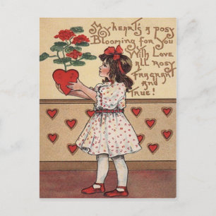 Carte vintage Retro Girl Heart Plante Valentine